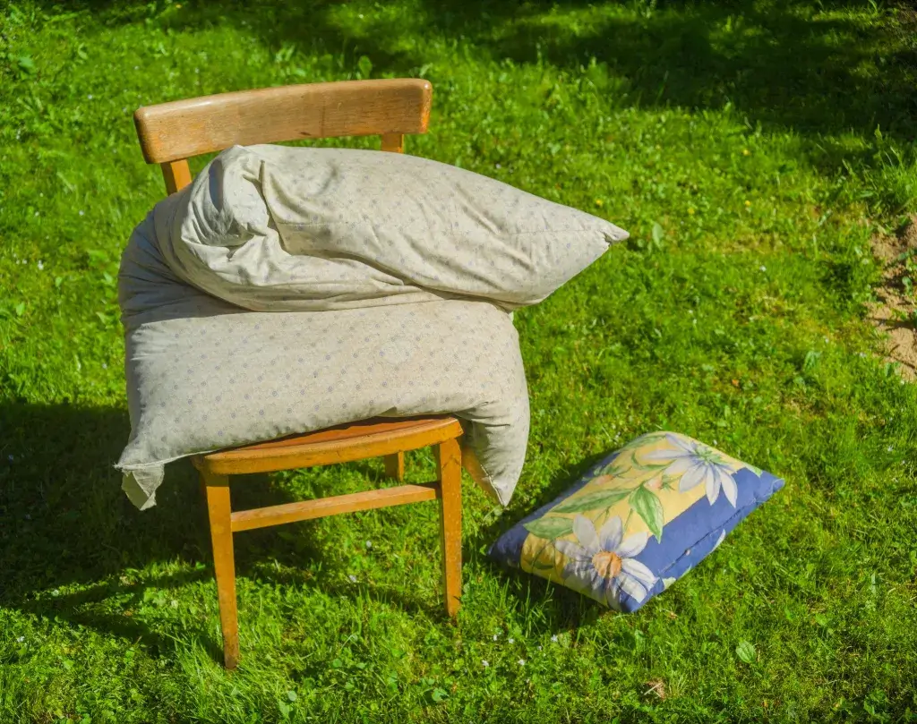 outdoor throw pillows drying upright with airflow