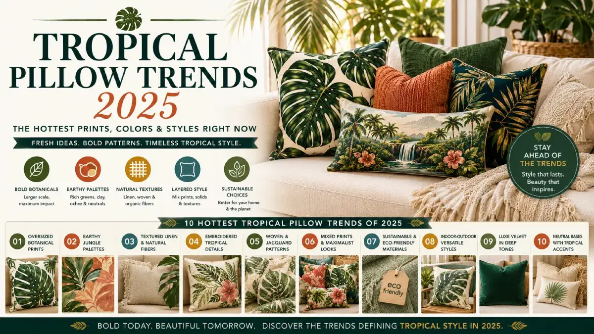 Tropical Pillow Trends 2026:The Hottest Prints, Colors & Styles Right Now Tropical Pillow Trends 2026